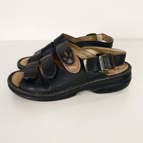 Finn Comfort Black Leather Slingback Three Strap Sandals - Picture 4 of 7